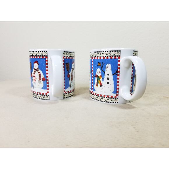 Sakura Snowman Coffee Mug Tea Cup 12oz Debbie Mumm Stoneware 4" Christmas x2 - Picture 3 of 12